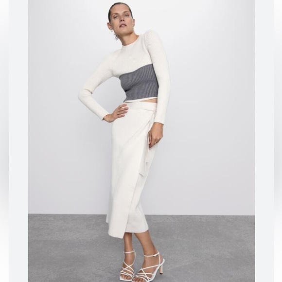 Zara Stone Grey Knit Tube Corset Bustier Crop Sweetheart Top Minimal Size S NWT - Picture 4 of 16